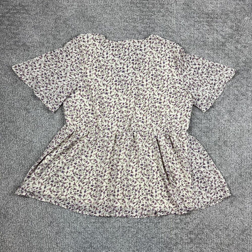 Suzanne Betro Top Womens XL Purple Ditsy Floral Blouse Boho Peplum Babydoll - Picture 2 of 6